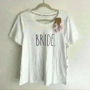 NWT Rae Dunn Sz L Bride White Tee Shirt Scrunchie